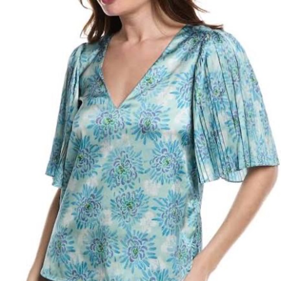 NWT Rebecca Taylor Floral Print Blouse with Pleated Sleeves